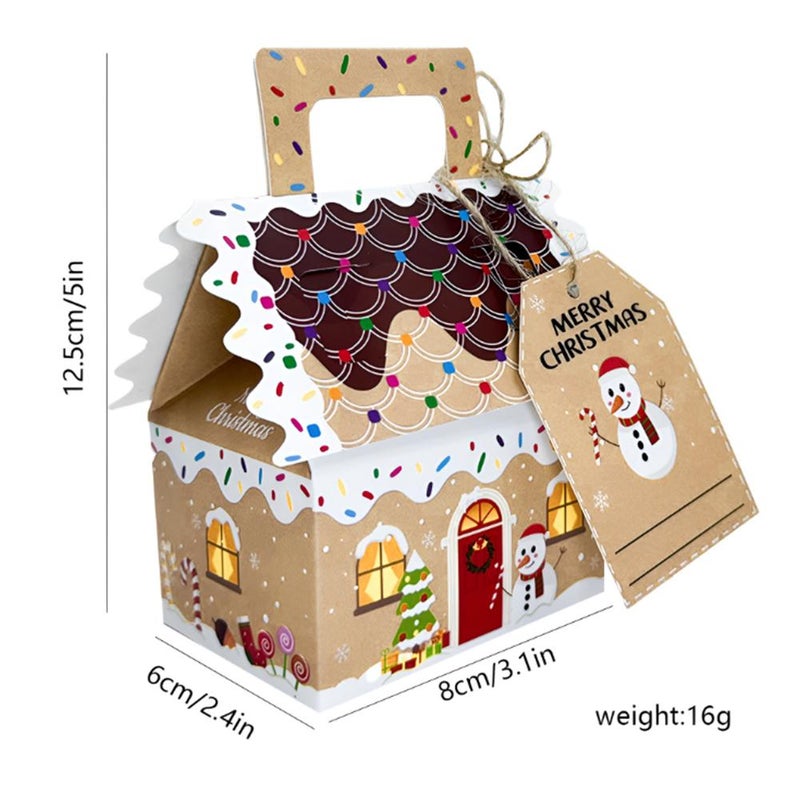 8pcs Christmas Candy Cookie Boxes, Christmas Gingerbread House Gift Box Candy House Treat Bags, Treat Gift Wrap Boxes for Holiday Xmas Party Favors, Snowman/deer/santa 4 Designs - Image 2